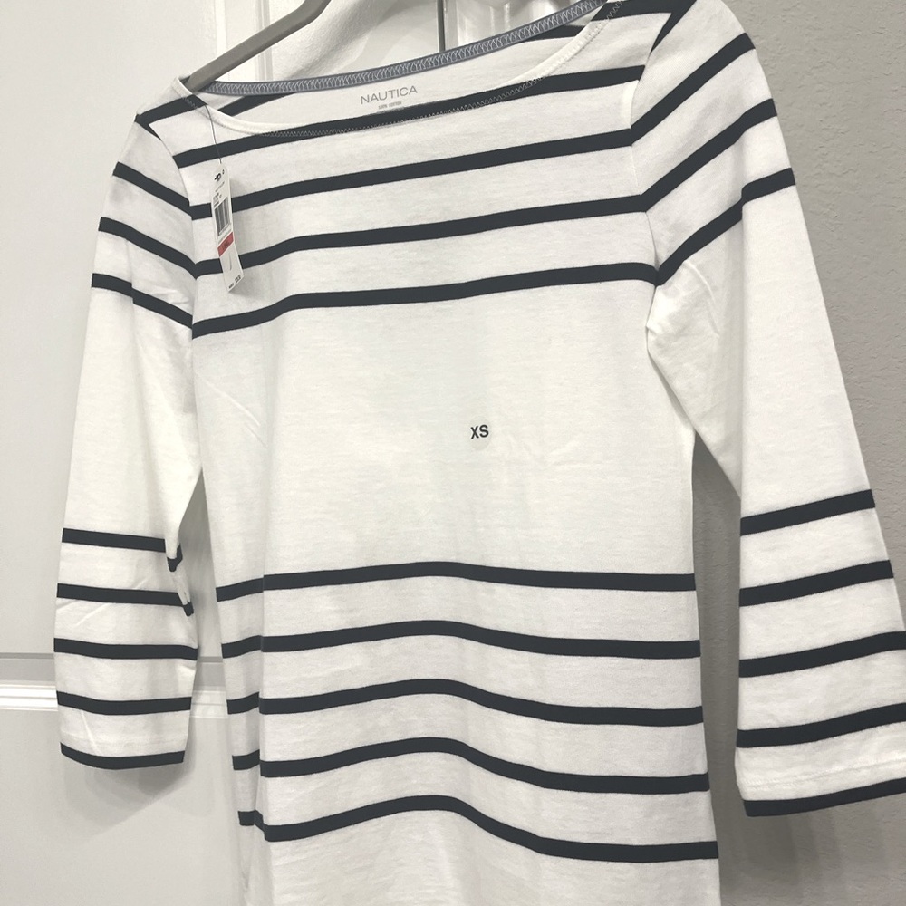 XS boat neck nautical striped cotton top.